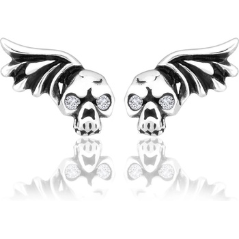 Sam's Artisans náušnice Crystal Wing Skull chirurgická oceľ INM064