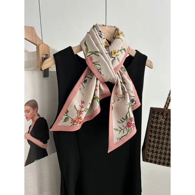 Květinová kašmírová šálka s hedvábím dvouvrstvá