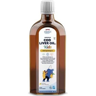 Osavi Norwegian Cod Liver Oil Kids Olej z tresčej pečene pre deti citrón, 500 mg Omega-3 250 ml