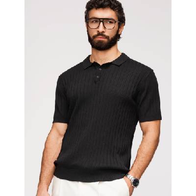 Ombre Clothing Мъжка поло риза SLIM FIT от вискоза с вертикални райета - черна V1 OM-POSS-0169 Ombre Clothing Ombre Clothing | Cheren | МЪЖЕ | S