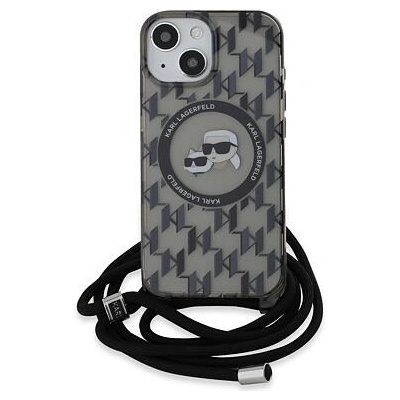 Karl Lagerfeld IML Monogram Crossbody K&CH Heads MagSafe Zadní Kryt pro iPhone 15 Black KLHMP15SHCKCKLCK