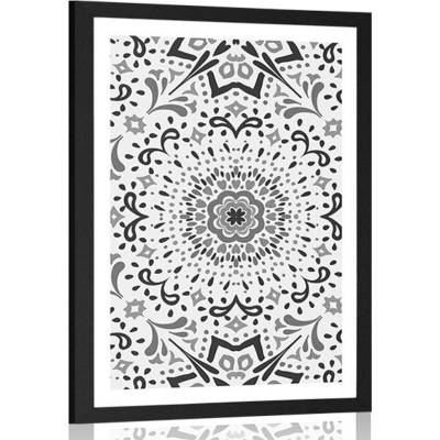 Plakát s paspartou jedinečný etnický vzor v černobílém provedení - 60x90 no frame