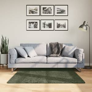 vidaXL Килим HUARTE с къс косъм, мек и миещ се, горско зелен 120x120см (375094)