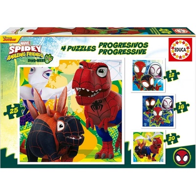 EDUCA Spidey a jeho úžasní přátelé Dino-web 4v1 12,16,20,25 dílků