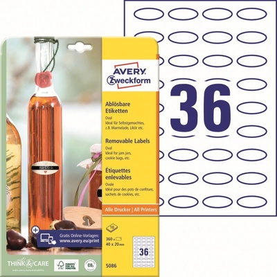 Avery Zweckform 5086 Oválné etikety 40x20mm 360 ks bílá