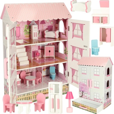 KIK Lulilo Papilio drevený domček pre bábiky so zásuvkou a dverami ružový