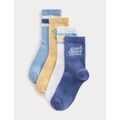 Marks & Spencer Раирани чорапи Good Vibes с висок процент памук, 4 двойки (6 малък - 7 голям) Marks & Spencer син Marks & Spencer | Sin | Момчешки | 6-8+