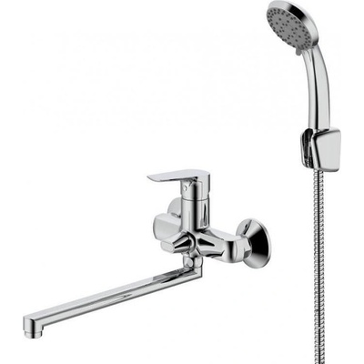 Стенен смесител за вана и душ " ЕММА " ICF 5005007C M7230, месинг, хром, с подвижен душ, шлаух и държач, 17x35.5см (5005007 7230)