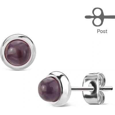 Šperky Eshop náušnice z chirurgické oceli stříbrné barvy s fialovým ametystem I44.15