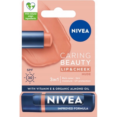 Nivea caring beauty 3v1 nude Lícenka na pery s filtrom SPF30 4,8 g