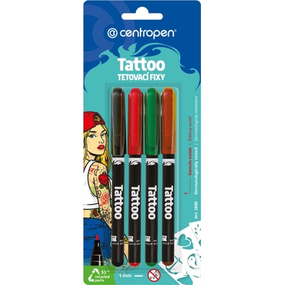 Centropen Tetovací popisovač na kožu 4 kusy + šablóny