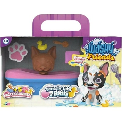 Kidz World Игрален комплект Kidz World Washy Friends - Кално кученце за къпане с вана, Boston Terrier (K02WFS04)