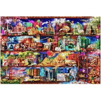 Дървен пъзел Wooden City, 505 части - World Travel Bookshelf (NB 505-0132-L)