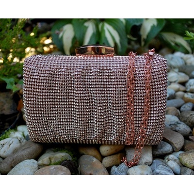 Kabelka rose gold štrasová plesová ozdobné zapínanie
