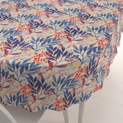 Biante Dekorační oválný ubrus PML-067 Modré listy na krémovém 140x220 cm
