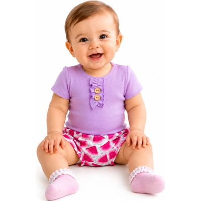 Baby Nellys Dojčenské rebrované body s gombíkmi kr. rukáv Girl lila