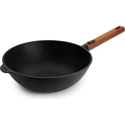 Woll Nepřilnavá wok pánev Eco Logic QXR s dřevěnou odnímatelnou rukojetí, 28 cm 11028WLCI-Q