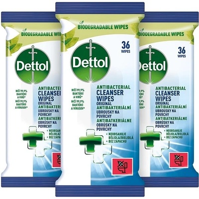 DETTOL Antibakteriální ubrousky na povrchy 3 x 36 ks