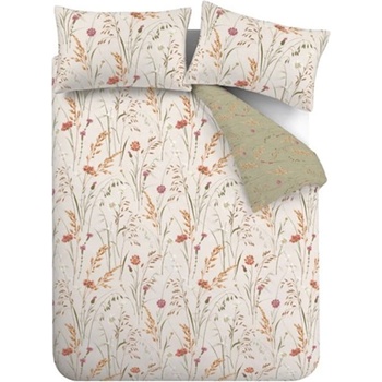 Catherine Lansfield Зелено-кафяво двойно удължено фланелено спално бельо 230x220 cm Grasmere Floral - Catherine Lansfield (BD/58842/W/KQS/GR)