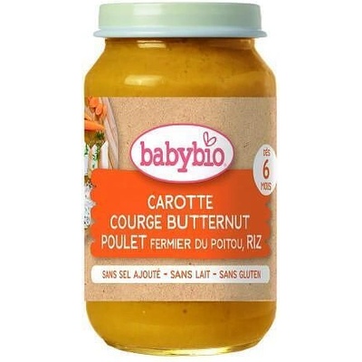 Bebybio Био Зеленчуково пюре - Пилешко месо, Ориз и Тиква (6+ месеца) - 200г - Babybio (4107)