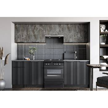 Image 1 of Halmar Блок кухня 2, 4 м tamara 240 корпус карбон / фронт мрамор и черен МДФ / плот сив