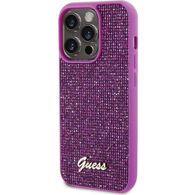 GUESS Блестящ Калъф за iPhone 15 Pro, Guess Disco Metal Script Case, Лилав (GUHCP15LPMSDGSF)