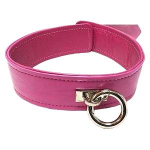 Rouge Leather Plain Collar with Removeable O-Ring Pink