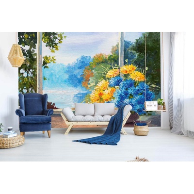 DIMEX ART Самозалепваща се флизелинова фототапета картина - сини цветя 375 x 250 см