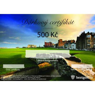 Bestgolf Dárkový certifikát pro golfistu v hodnotě 500 Kč Design certifikátu: St. Andrews