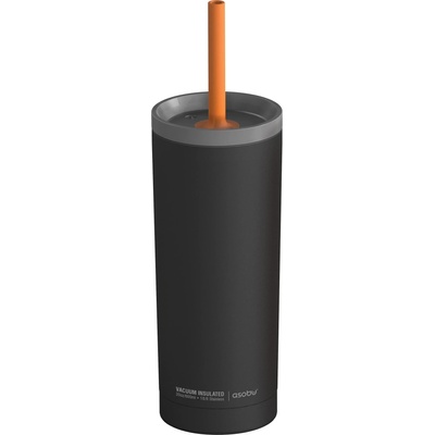 asobu Двустенна термо чаша със силиконова сламка Asobu Superb Sippy 600 мл - цвят черен (ASOBU - ICT200 BLACK)