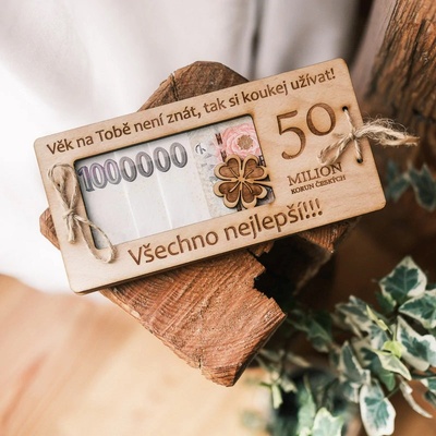 Dekorace z Česka Dárkové balení k narozeninám Milion korun, podkova a čaj Sonnentor Jubileum: 50