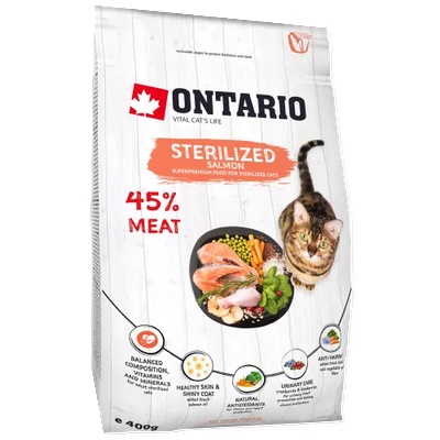 ONTARIO STERILISED SALMON Adult cat food - суха храна за кастрирани котки, със сьомга 0, 4 кг, Чехия 213-10773