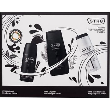 STR8 Original dárková kazeta deospray pro muže deodorant 150 ml + sprchový gel 250 ml + antiperspirant Invisible Force 150 ml