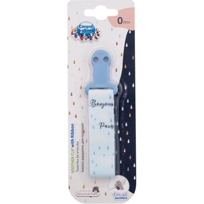 Canpol babies Bonjour Paris Soother Clip With Ribbon Blue лента за залъгалка с щипка