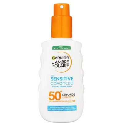 Garnier Ambre Solaire Sensitive Advanced Hypoallergenic Spray SPF50+ водоустойчив слънцезащитен спрей за тяло 150 ml