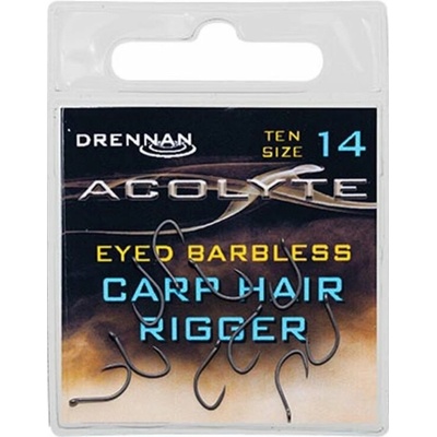 Drennan háčiky Acolyte Carp Hair Rigger Barbless vel.14