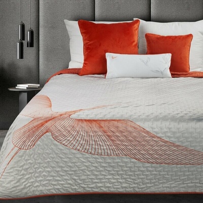 Takoy PREMIUM Prehoz LEA z mäkkého zamatu s potlačou žeriavov prešívaný-HF-424984 220 x 240 cm