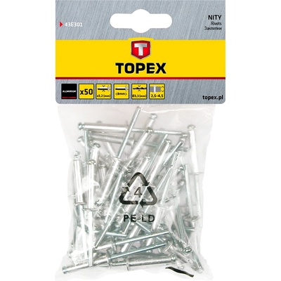 TOPEX Алуминиеви нитове за разкъсване 3, 2 mm x 8 mm, 50 бр. 43E301 (43E301)