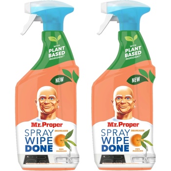 Mr. Proper Spray Wipe Done почистващ препарат за обезмасляване Peps Mandarin 2x800ml