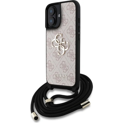 CG Mobile iPhone 16 GUESS PU 4G МЕТАЛНО ЛОГО CROSSBODY STRAP пластмасов протектор за телефон, удароустойчив, кожен ефект на гърба + каишка за рамо, ROSSY CHIN GUHCP16SP4GMGCRP (GUHCP16SP4GMGCRP)