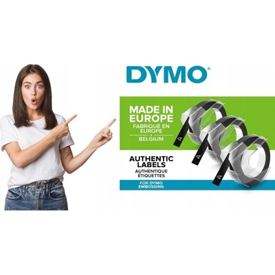 Dymo originál páska do tlačiarne štítkov, Dymo, S0847730, čierny podklad, 3m, 9mm, 3D, 1 blister/3 ks