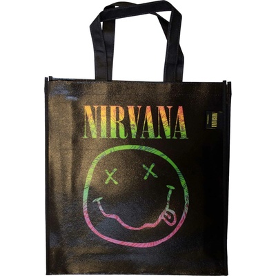 RukaHore Taška Nirvana Eco Shopper: Sorbet Ray Happy Face Black Back Print Čierna