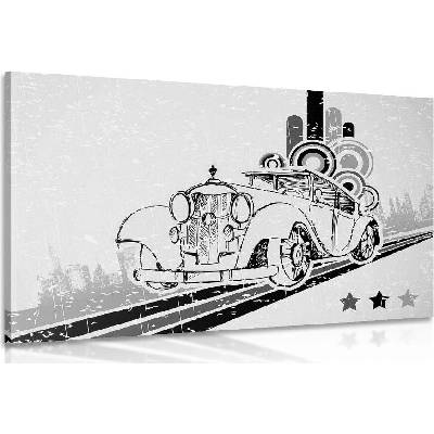 Obraz černobílé auto s vintage pozadím - 40x30