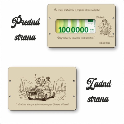Drevená svadobná obálka na peniaze - Prvý milión pre novomanželov