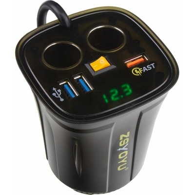 Dvojitá CL zásuvka s 3x USB+voltmetrem do držáku nápojů