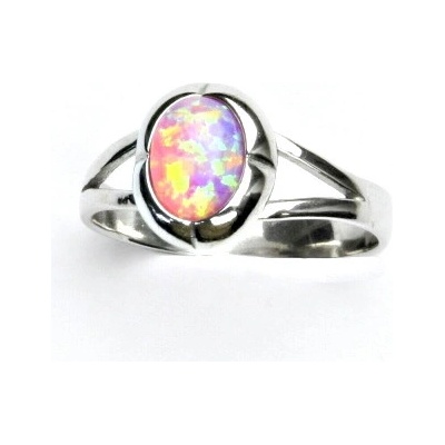Čištín Zlatý prsten bílé i žluté zlato růžový syntetický opál T 1374