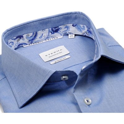 Eterna Dynamic Cotton Modern Fit košile s vnitřním límcem a manžetou středně modrá se strukturou