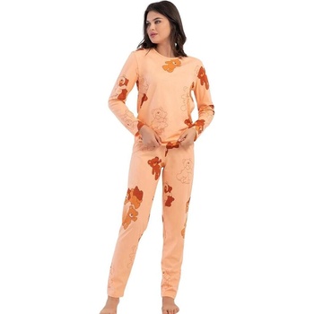 Дамска оранжева пижама с дълъг ръкав с мечета