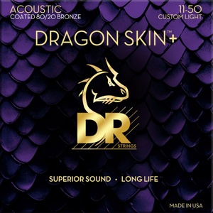 DR Strings Dragon Skin+ Coated 80/20 Custom Light Струни за акустична китара (DA8-11)