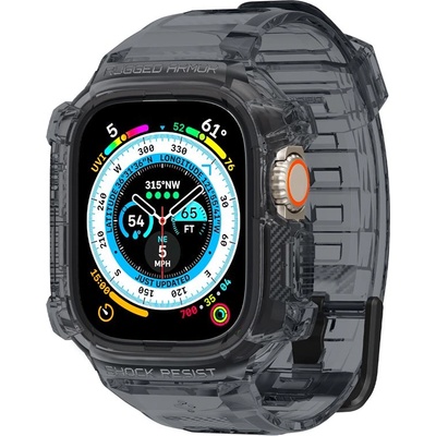 Spigen Удароустойчив TPU кейс с вградена каишка за Apple Watch Ultra, Ultra 2, Ultra 3 49мм - Spigen Rugged Armor Case Pro (сив-прозрачен) (ACS06028)